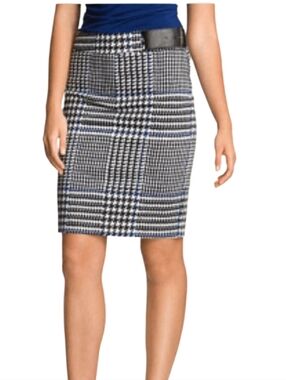 Michael Kors Black, White & Blue Houndstooth Pencil Skirt Size  14 NWT